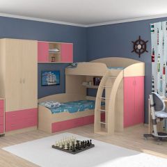 Детская Соня (1+2+3) Дуб молочный/Розовый в Нефтекамске - neftekamsk.mebel24.online | фото