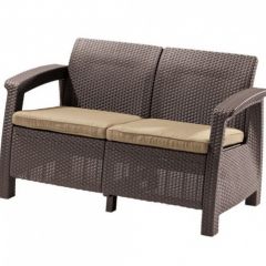 Диван пластиковый Корфу (Corfu love seat) коричневый - серо-бежевый* в Нефтекамске - neftekamsk.mebel24.online | фото 2
