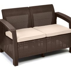 Диван пластиковый Корфу (Corfu love seat) коричневый - серо-бежевый* в Нефтекамске - neftekamsk.mebel24.online | фото