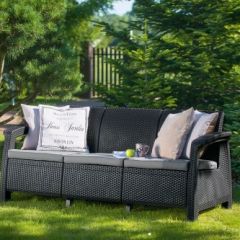 Диван пластиковый Корфу Макс (Corfu love seat max) графит в Нефтекамске - neftekamsk.mebel24.online | фото 2