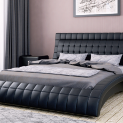 ВИРГИНИЯ Кровать 1600 с ПМ (экокожа черная) в Нефтекамске - neftekamsk.mebel24.online | фото