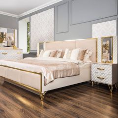 Кровать Lara 1600 с мягким изголовьем + основание (белый глянец) в Нефтекамске - neftekamsk.mebel24.online | фото 2
