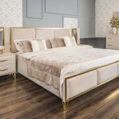 Кровать Lara 1800 с мягким изголовьем + основание (бежевый глянец) в Нефтекамске - neftekamsk.mebel24.online | фото 3