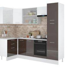 Кухонный гарнитур Люкс угловой 1200*2450 Белый глянец/Шоколад глянец (модульный) Горизонт в Нефтекамске - neftekamsk.mebel24.online | фото