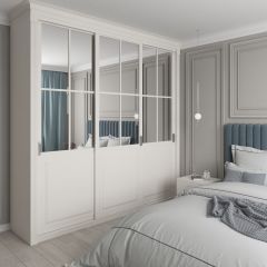 Шкаф-купе 2150 серии NEW CLASSIC K4+K4+K4+B22+PL4(по 2 ящика лев/прав+F обр.штанга) профиль «Капучино» в Нефтекамске - neftekamsk.mebel24.online | фото