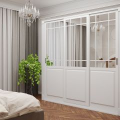 Шкаф-купе 2150 серии NEW CLASSIC K5+K5+K5+B22+PL3 (по 2 ящика лев/прав+1 штанга+1полка) профиль «Капучино» в Нефтекамске - neftekamsk.mebel24.online | фото