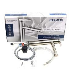 Смеситель д/кухни MELANA-F610303 Stello нерж.сталь, однорычажный, сатин, вытяжной излив в Нефтекамске - neftekamsk.mebel24.online | фото 2