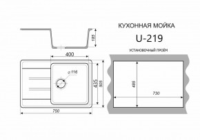 Каменная мойка ULSTONE U-219 (755х505) в Нефтекамске - neftekamsk.mebel24.online | фото 2