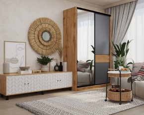 Шкаф-купе SLIM 2-х дверный BS15-6.ZD с зеркалом (дуб вотан/белый/темно-серый/черный муар) в Нефтекамске - neftekamsk.mebel24.online | фото 3