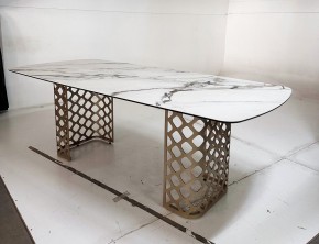 Стол CHIAVARI 220 KL-188 Контрастный мрамор матовый, итальянская керамика / Шампань, ®DISAUR в Нефтекамске - neftekamsk.mebel24.online | фото 6